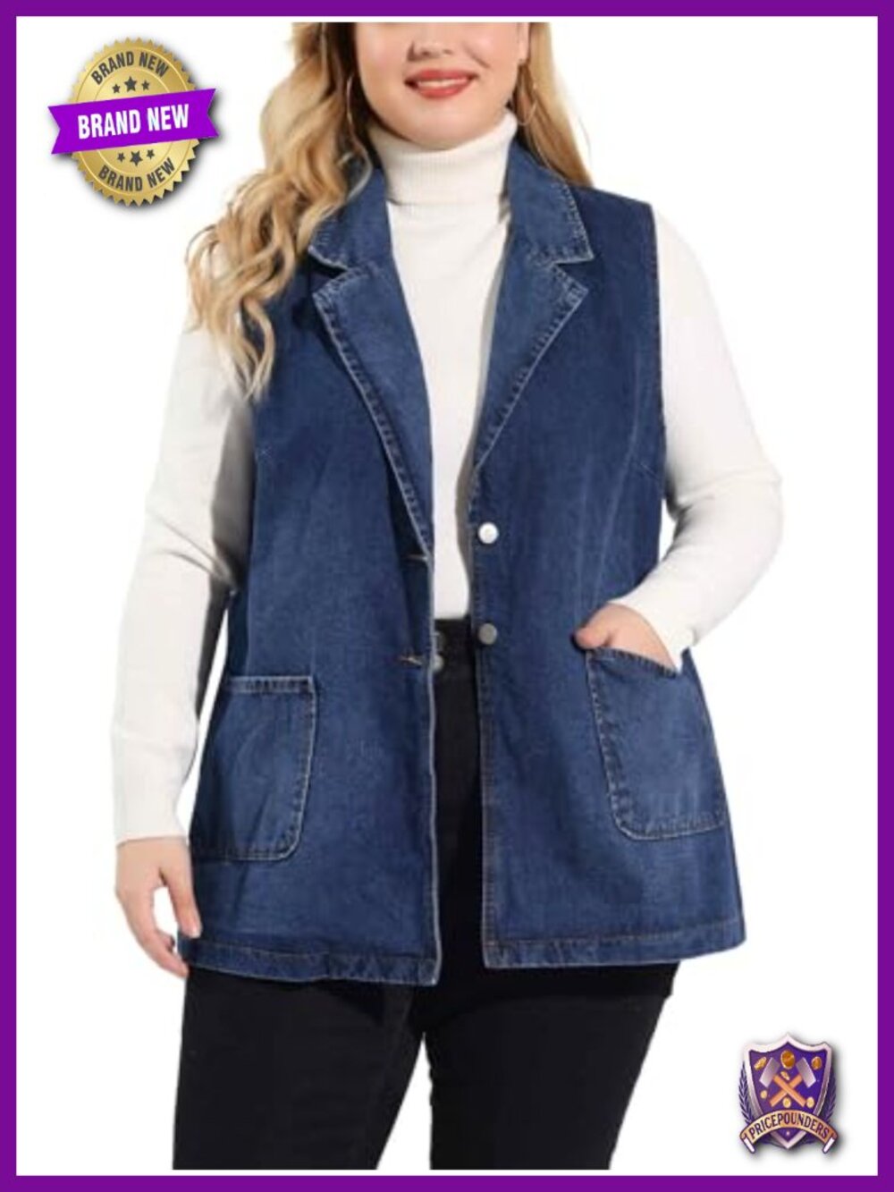 Plus Size Sleeveless Button Down Denim Vest Long Tunic Jean Jacket